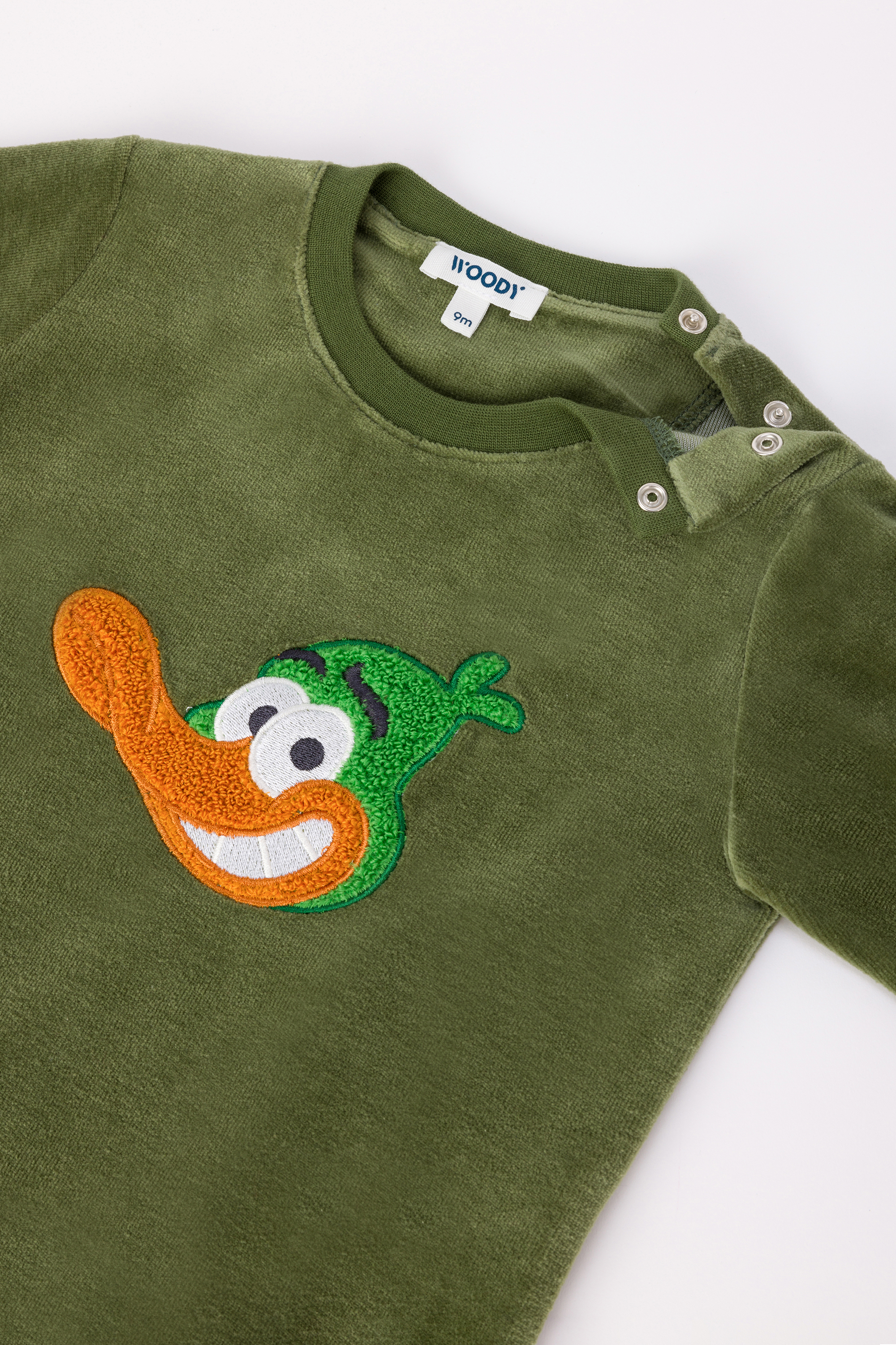 Pyjama Woody Eend Velours Kakigroen  242-10-PLC-V/753
