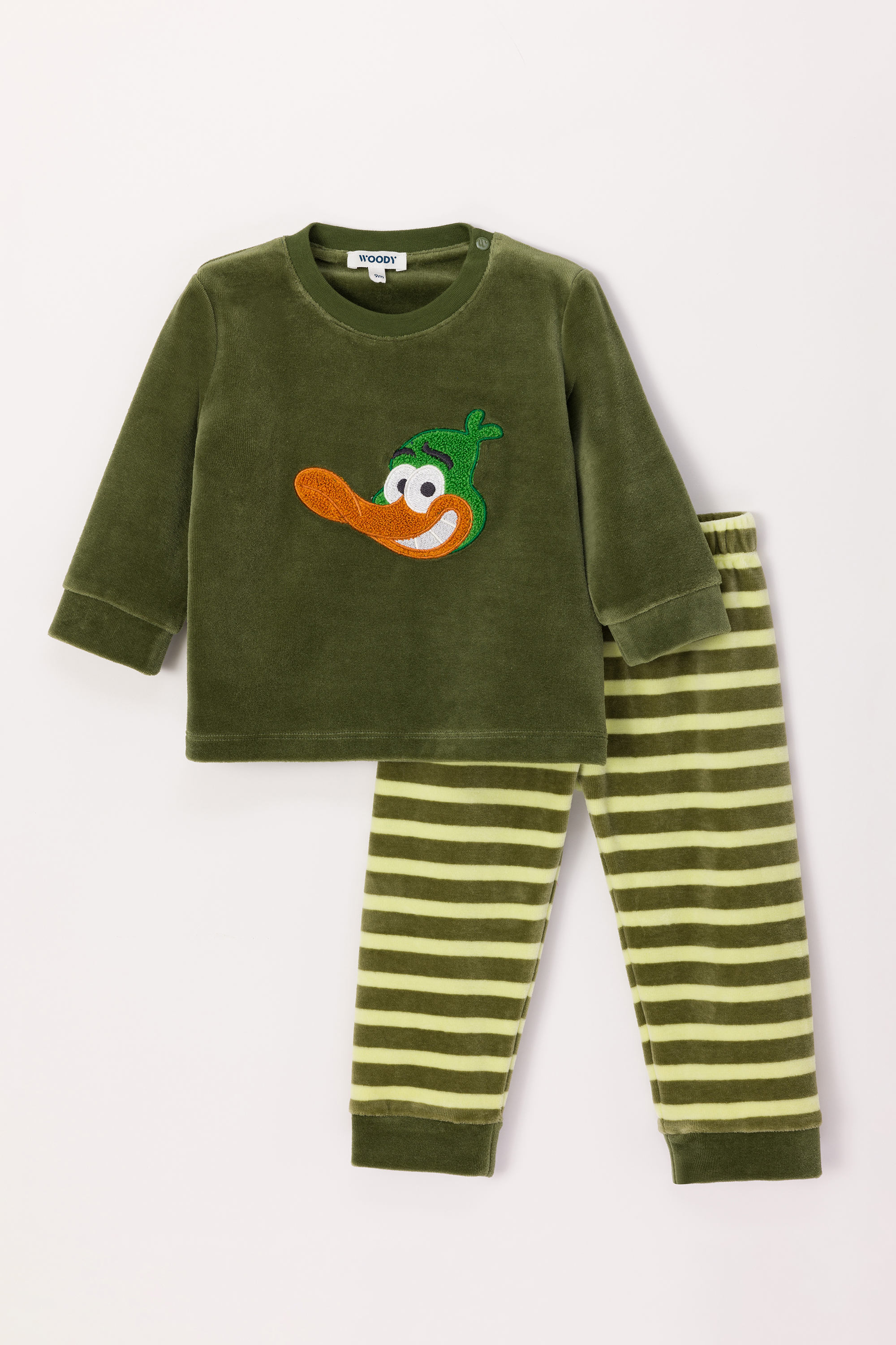 Pyjama Woody Eend Velours Kakigroen  242-10-PLC-V/753
