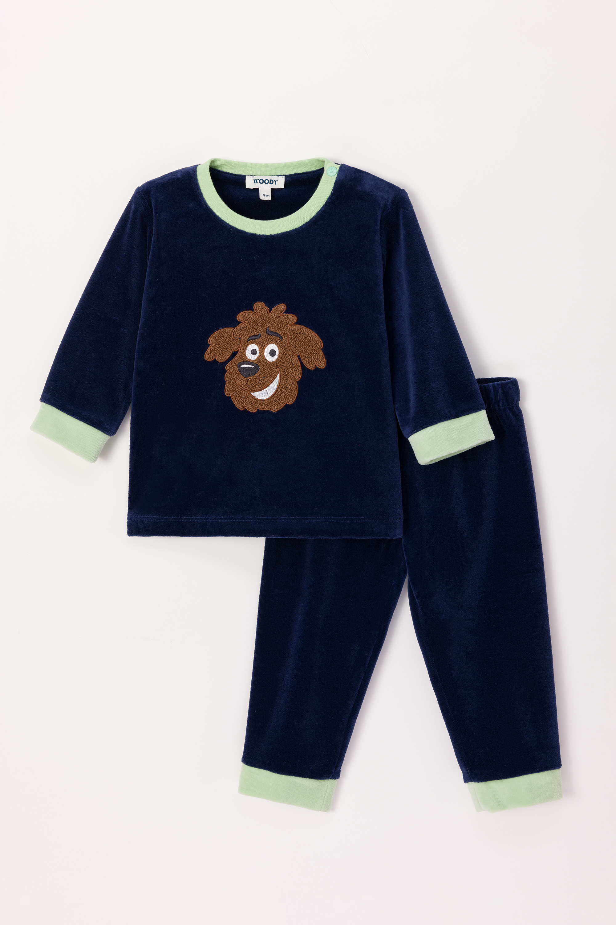 Pyjama Woody Labradoodle Velours Donkerblauw 242-10-PLC-V/889