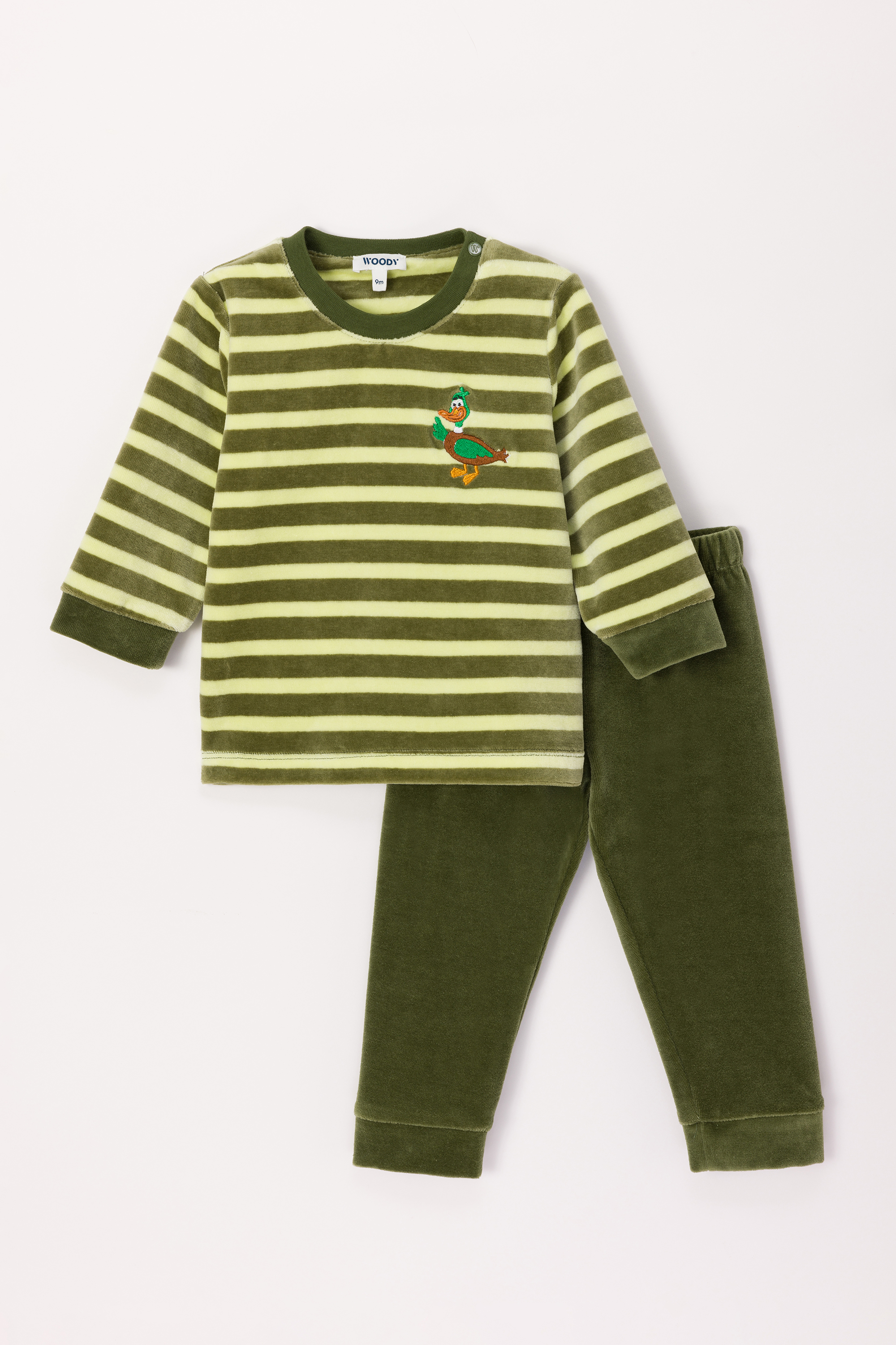 Pyjama Woody Eend Velours Gestreept 242-10-PLC-V/930