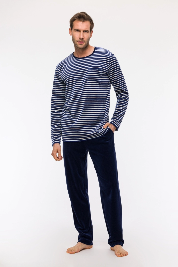 Pyjama Woody Velours Blauwe Streep 242-11-MRL-V/927