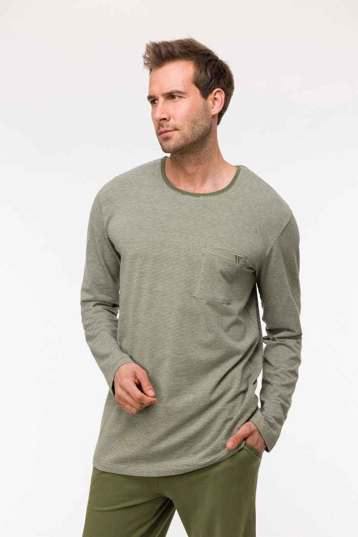 Pyjama Woody Kaki-Grijze Streep 242-11-MRL-Z/921