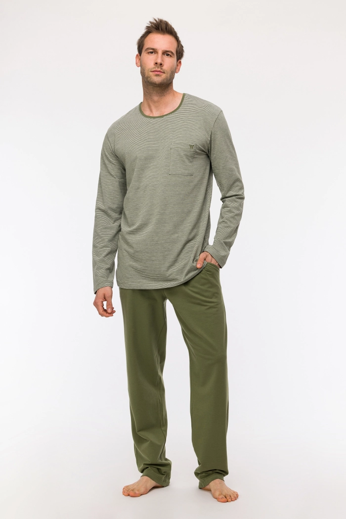 Pyjama Woody Kaki-Grijze Streep 242-11-MRL-Z/921