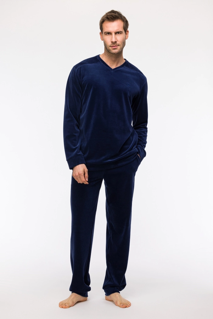 Pyjama Woody Velours Donkerblauw  242-11-MVL-V/889