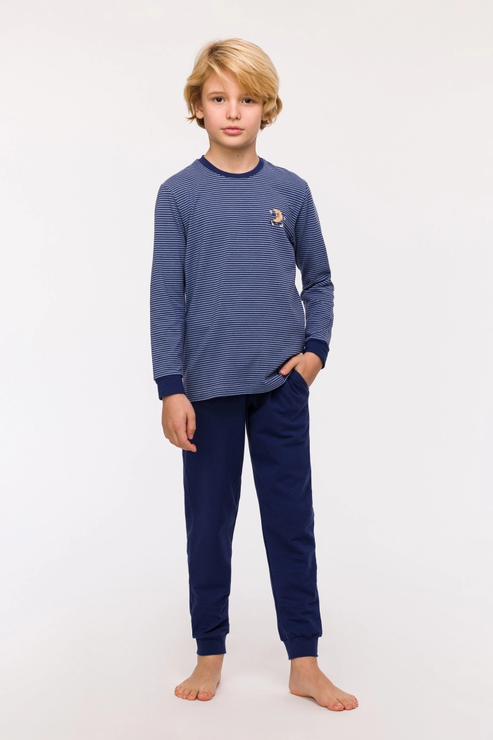 Pyjama Woody Blauw Gestreept 242-12-QTR-Z/904