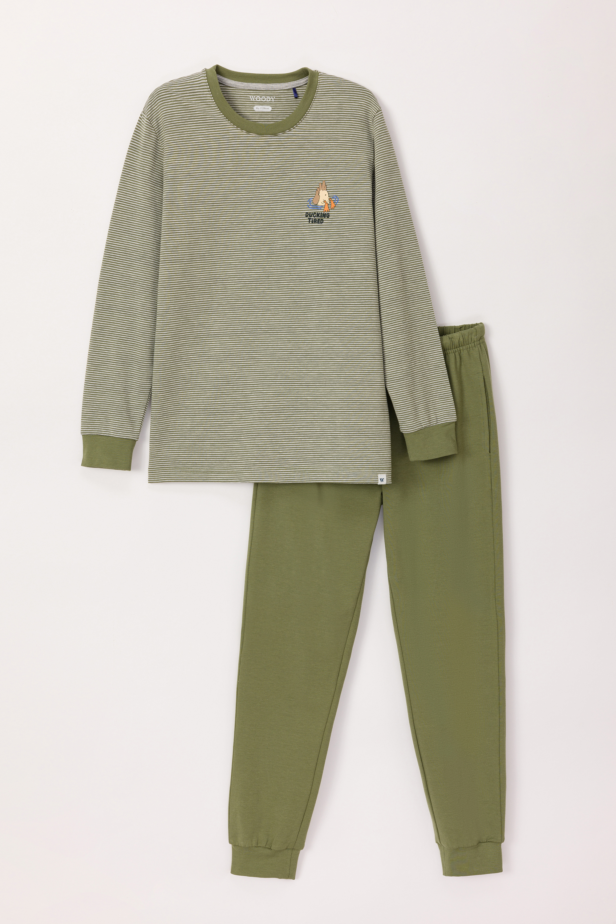 Pyjama Woody Groen-Grijs Gestreept 242-12-QTR-Z/921