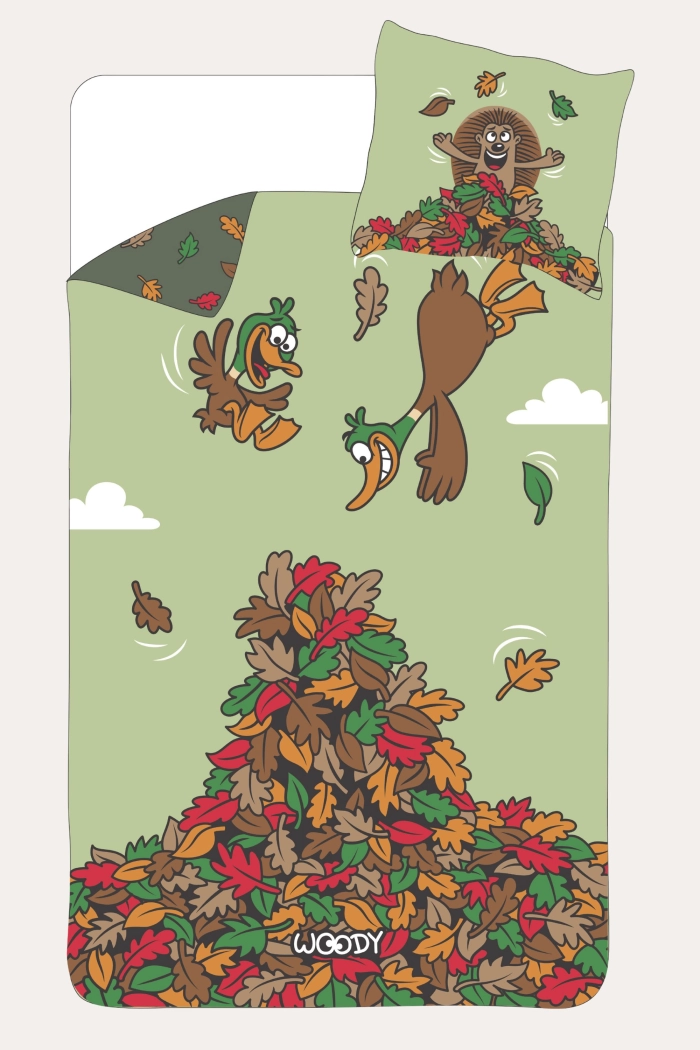 Eenpersoons Dekbedovertrek + hoofdkussen Woody Eend (140x220cm) 242-10-DBO-W/030