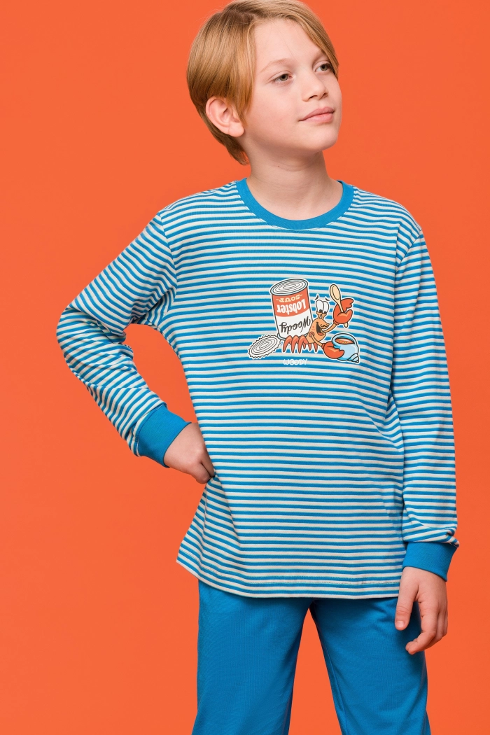 Woody pyjama hermietkreeft gestreept blauw 251-10-PLC-S/915