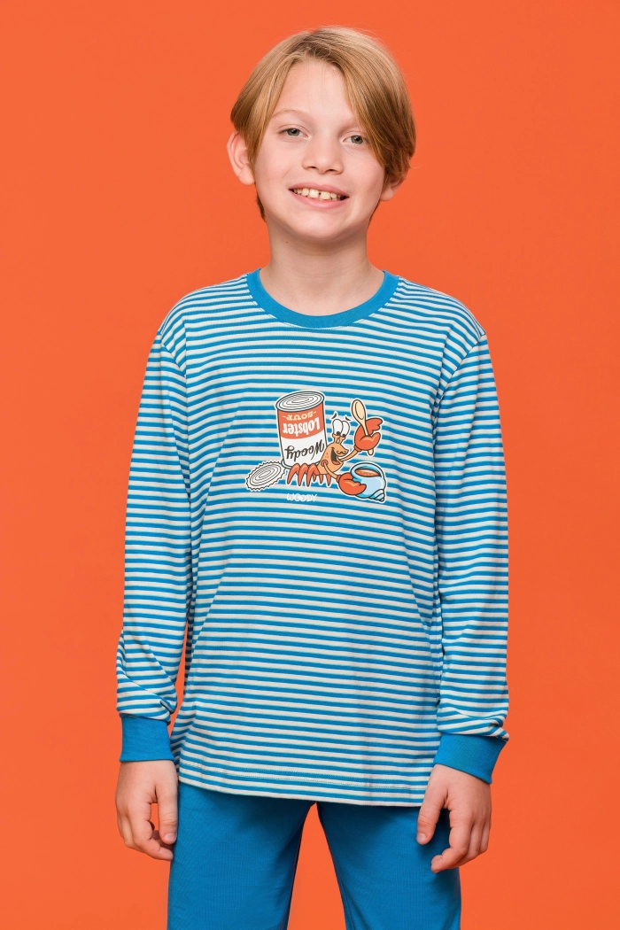 Woody pyjama hermietkreeft gestreept blauw 251-10-PLC-S/915