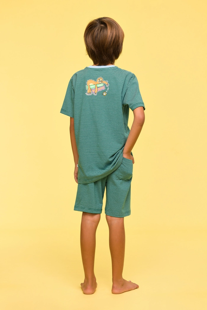 Woody shortama luiaard gestreept groen 251-10-PZA-Z/925