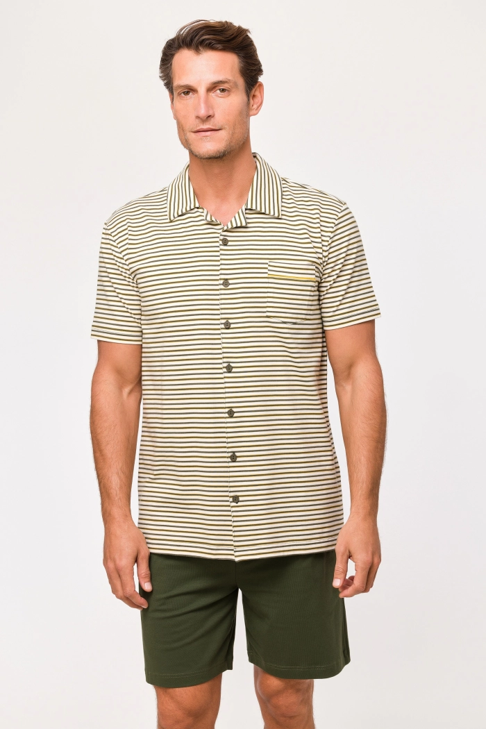Woody shortama gestreept beige 251-12-QPC-Z/927
