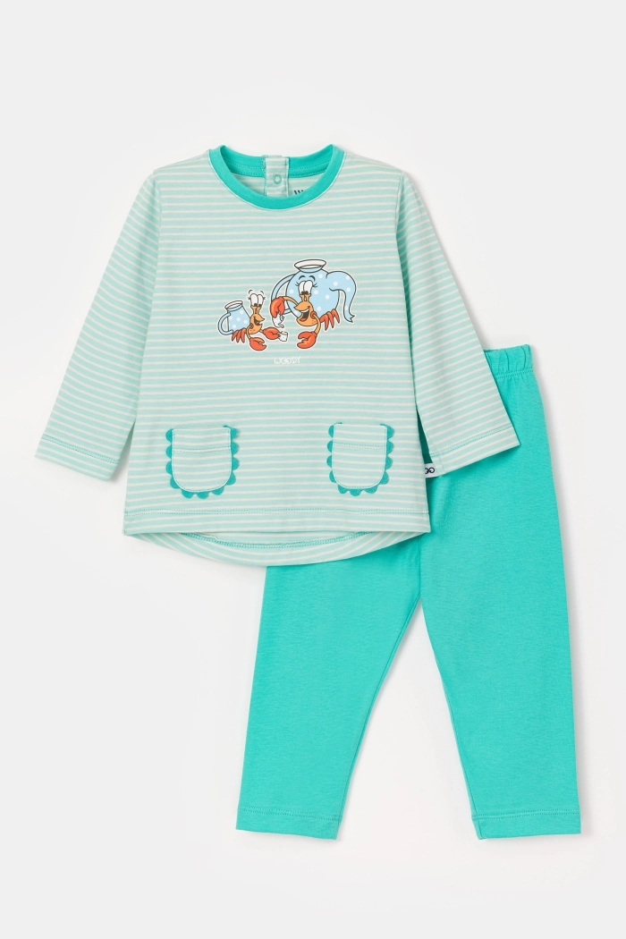 Woody pyjama hermietkreeft gestreept lichtblauw 251-10-PLG-S/921