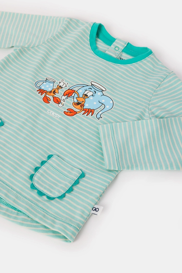 Woody pyjama hermietkreeft gestreept lichtblauw 251-10-PLG-S/921