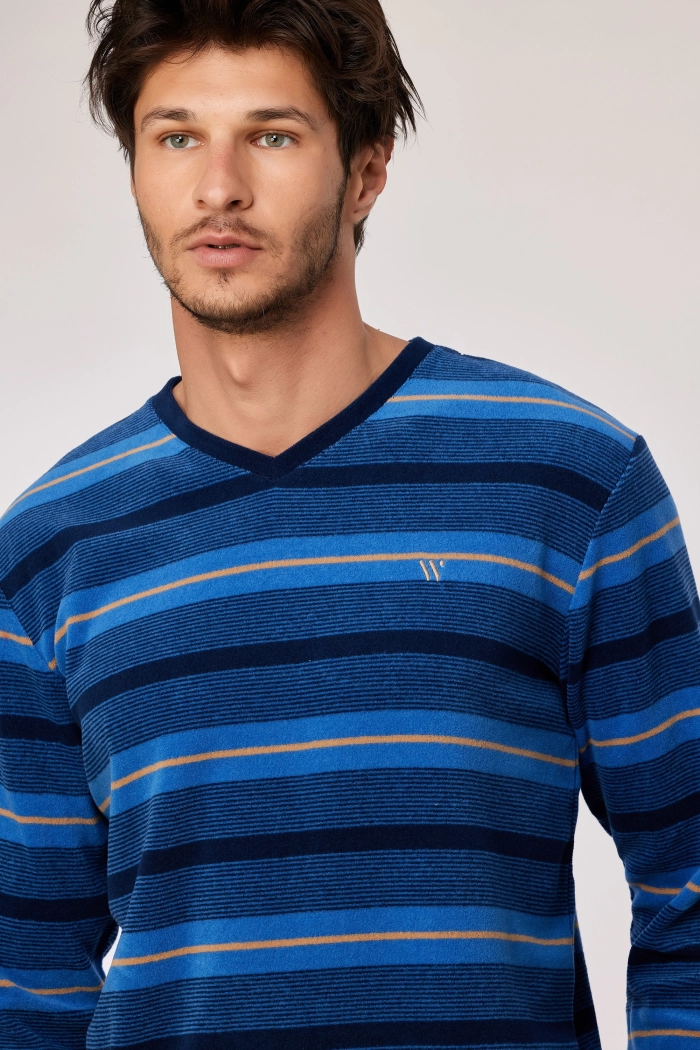 Woody pyjama gestreept blauw 252-10-MVL-D/943