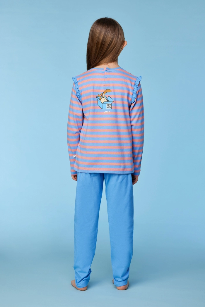 Woody pyjama kat gestreept roze/blauw 252-10-PLG-S/911