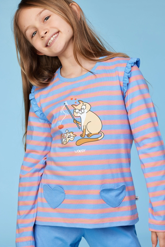 Woody pyjama kat gestreept roze/blauw 252-10-PLG-S/911