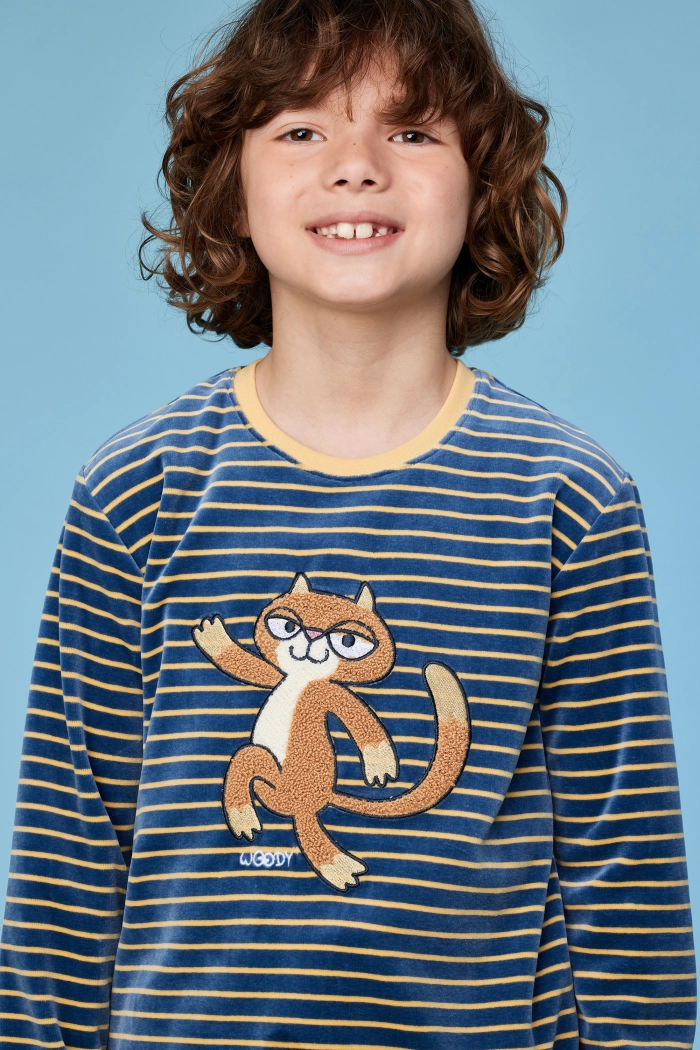 Woody pyjama gestreept blauw/geel 252-10-PLC-V/916