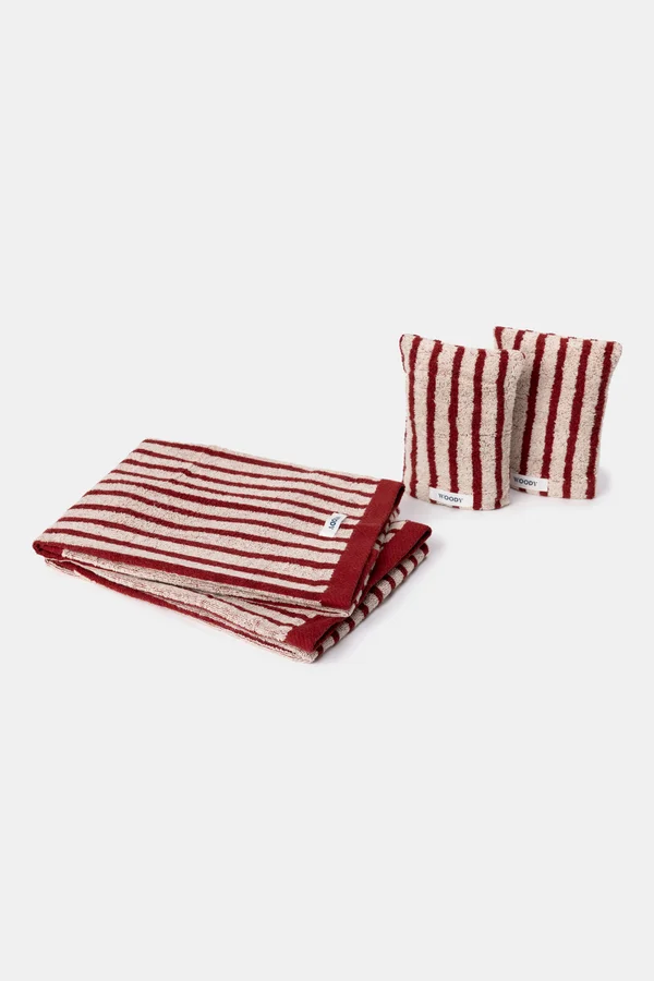 Woody 2 HD + 2 WH gestreept beige/bordeaux 50 cm X 100 cm 252-10-TTW-B/915