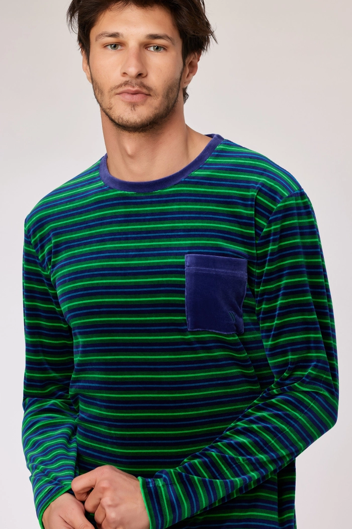 Woody pyjama gestreept groen/donkerblauw 252-10-MRL-V/918