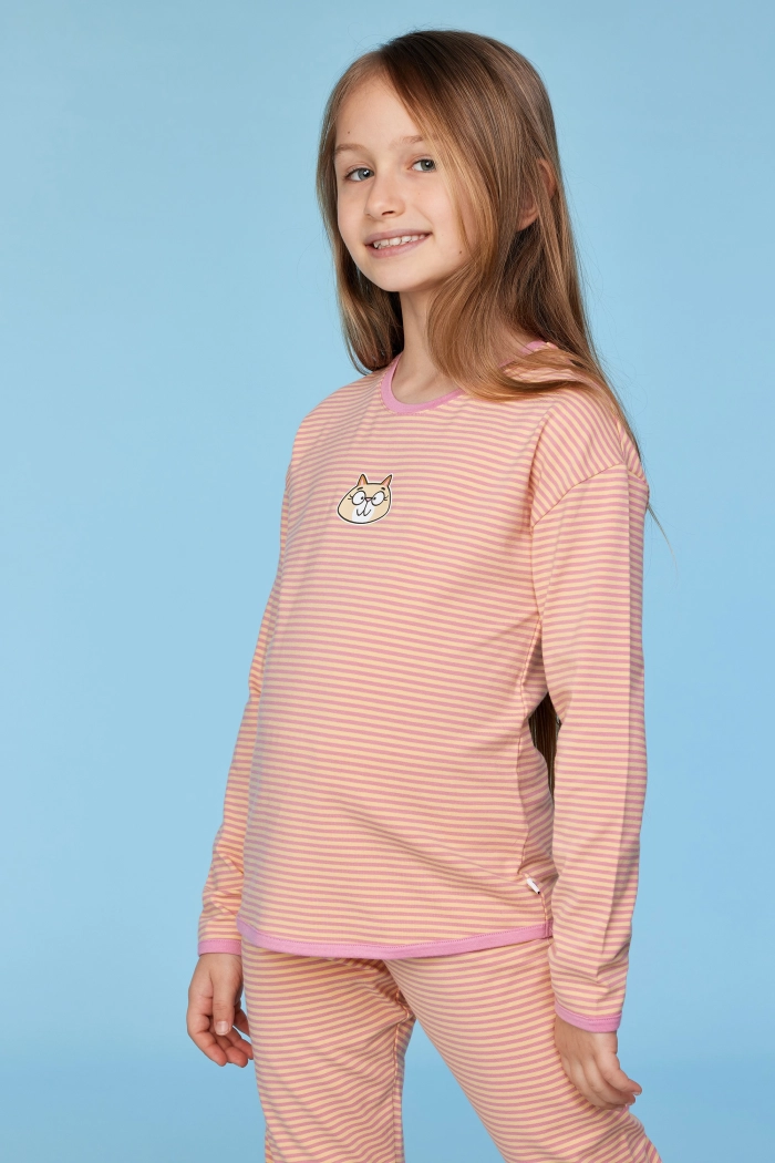 Woody pyjama kat gestreept roze/geel 252-10-PZG-Z/927