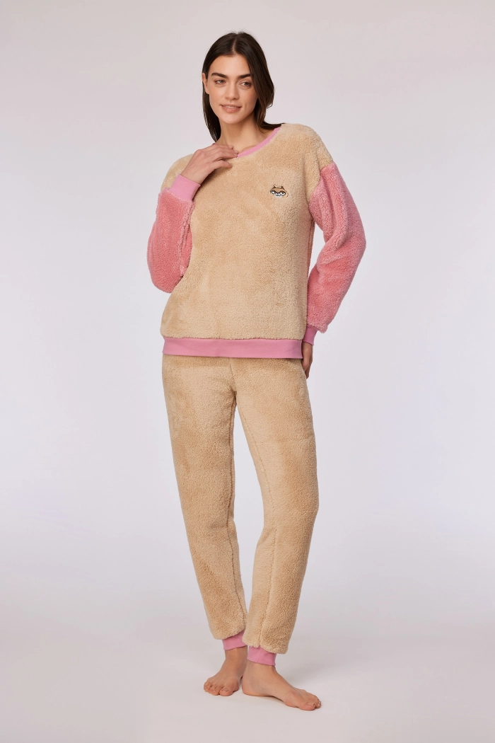 Woody sweater en broek kat beige/roze 252-10-PYM-M/127