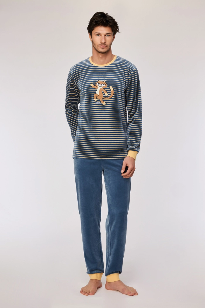 Woody pyjama gestreept blauw/geel 252-10-PLC-V/916