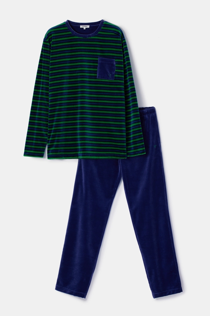Woody pyjama gestreept groen/donkerblauw 252-10-MRL-V/918