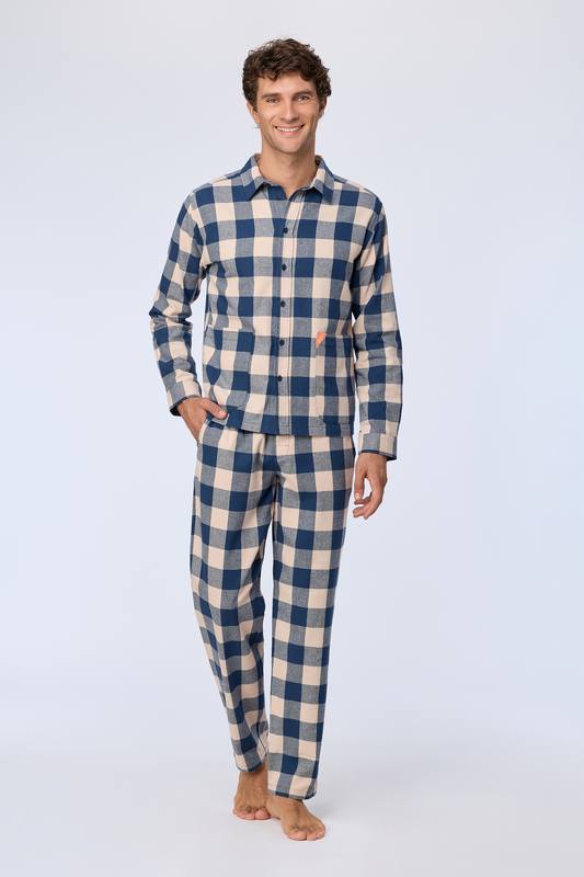Lords & Lilies pyjama geruit beige/blauw 252-50-RPA