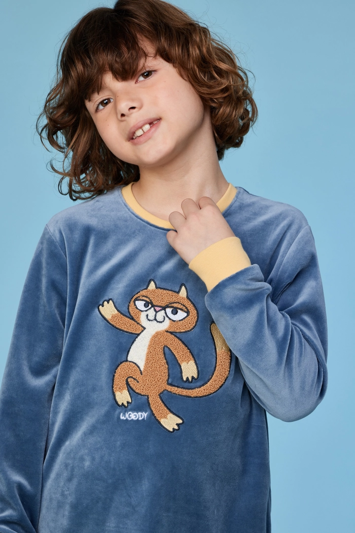 Woody pyjama kat blauwgrijs 252-10-PLC-V/189