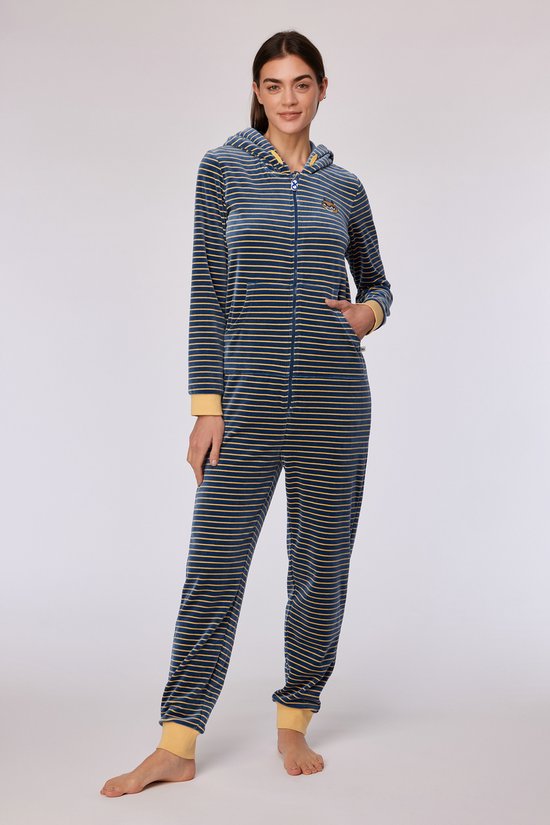 Woody onesie gestreept antraciet/geel 252-10-ONE-V/916