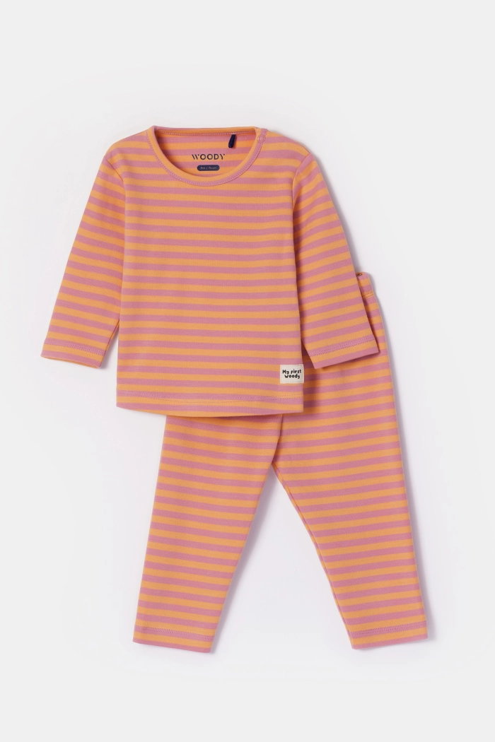 Woody pyjama gestreept roze/oranje 252-10-BPB-Q/947