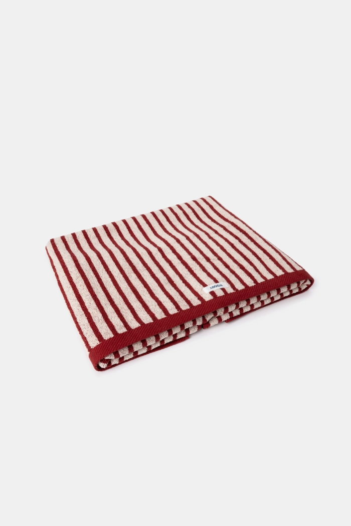 Woody handdoek gestreept beige/bordeaux 100 cm X 200 cm 252-10-STW-B/915