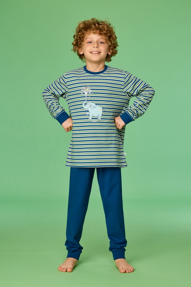 Woody pyjama olifant gestreept blauw/groen 261-10-PLC-Z/908