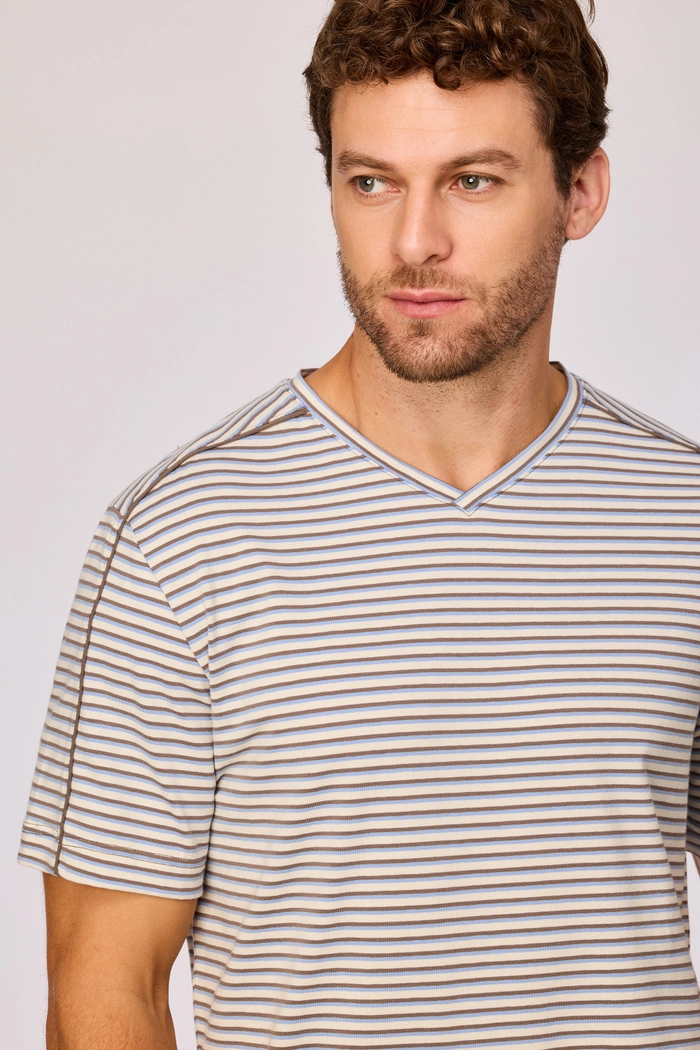 Woody shortama gestreept bruin/blauw 261-10-RPV-Z/907