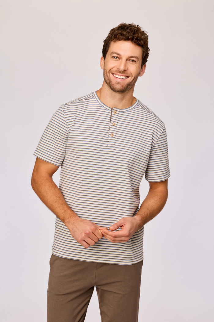 Woody pyjama gestreept bruin/blauw 261-10-RPT-Z/907