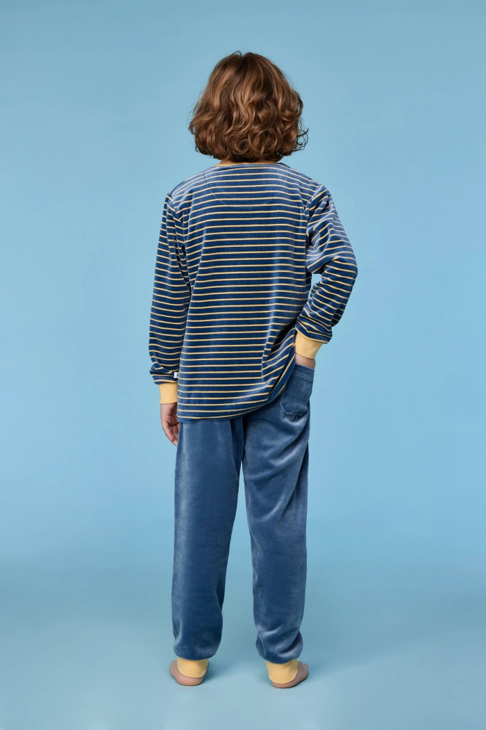 Woody pyjama gestreept blauw/geel 252-10-PLC-V/916