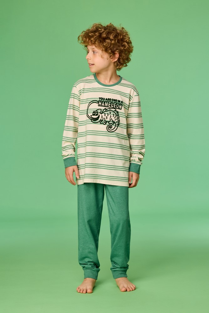 Woody pyjama kameleon gestreept groen 261-10-PLC-S/909
