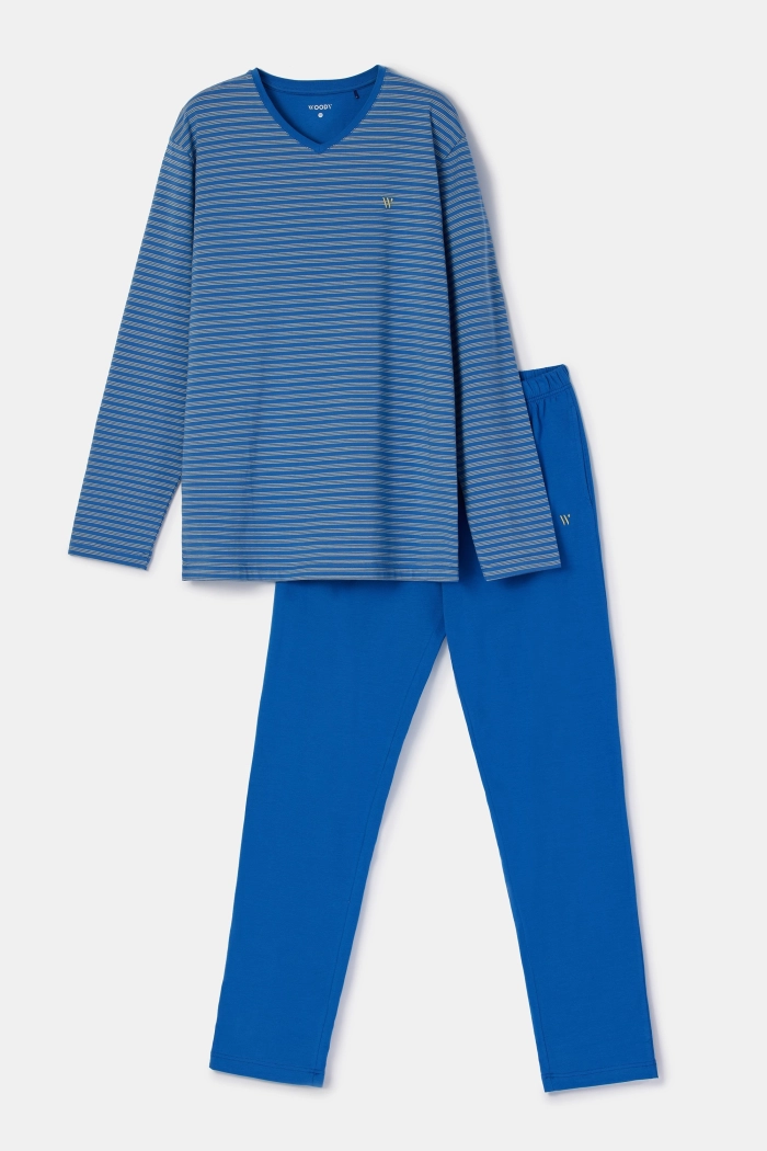 Woody pyjama gestreept blauw/geel 252-10-MVL-Z/924