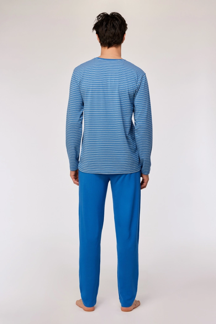 Woody pyjama gestreept blauw/geel 252-10-MVL-Z/924