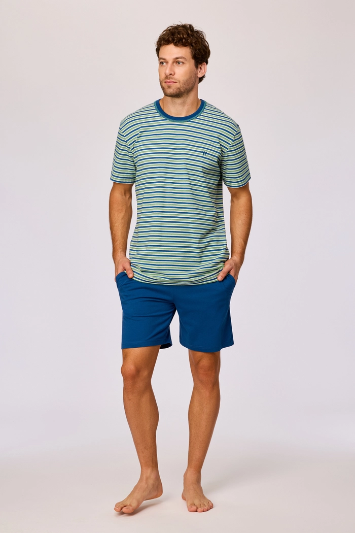 Woody shortama gestreept groen/blauw 261-10-QPB-Z/908