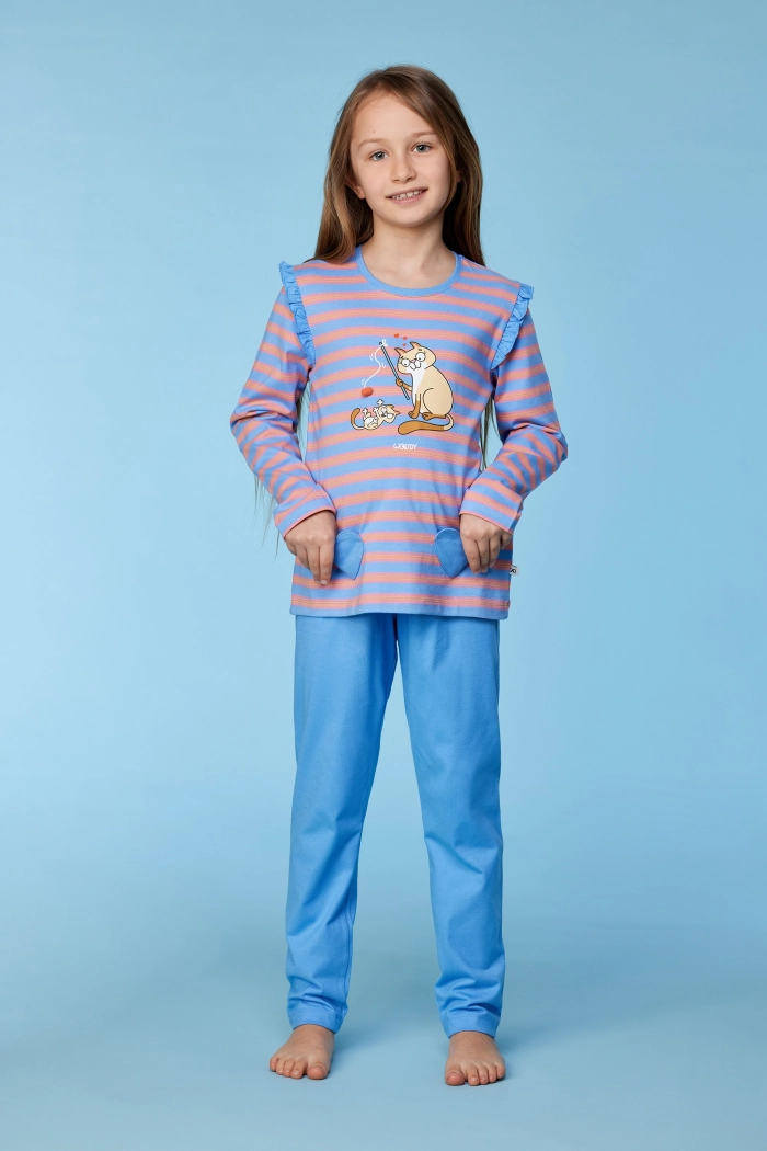 Woody pyjama kat gestreept roze/blauw 252-10-PLG-S/911