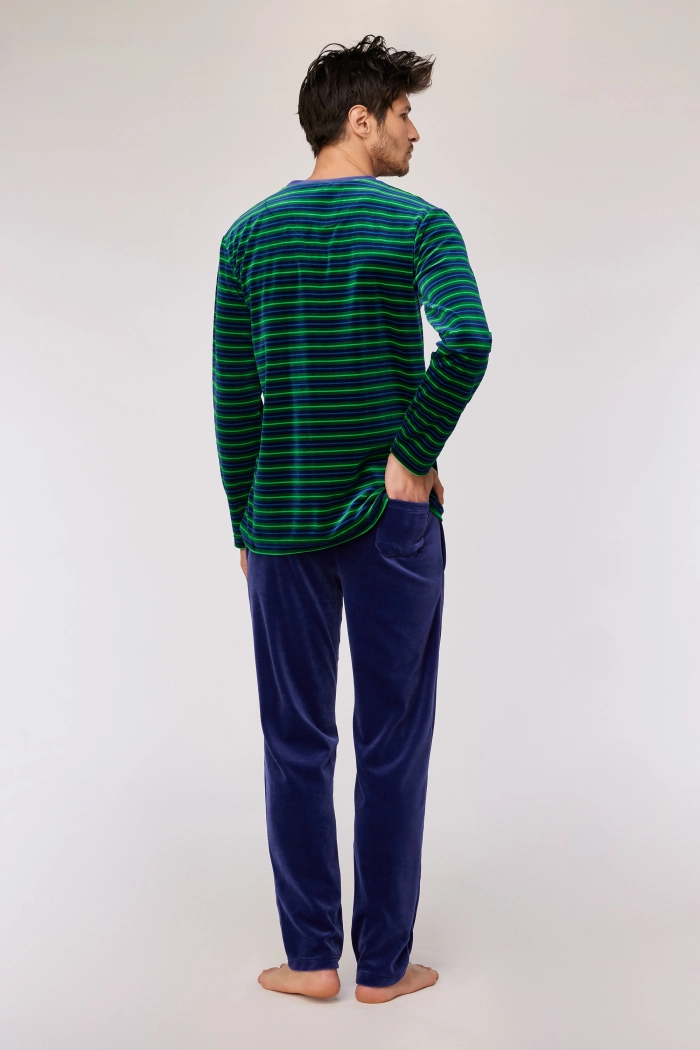 Woody pyjama gestreept groen/donkerblauw 252-10-MRL-V/918