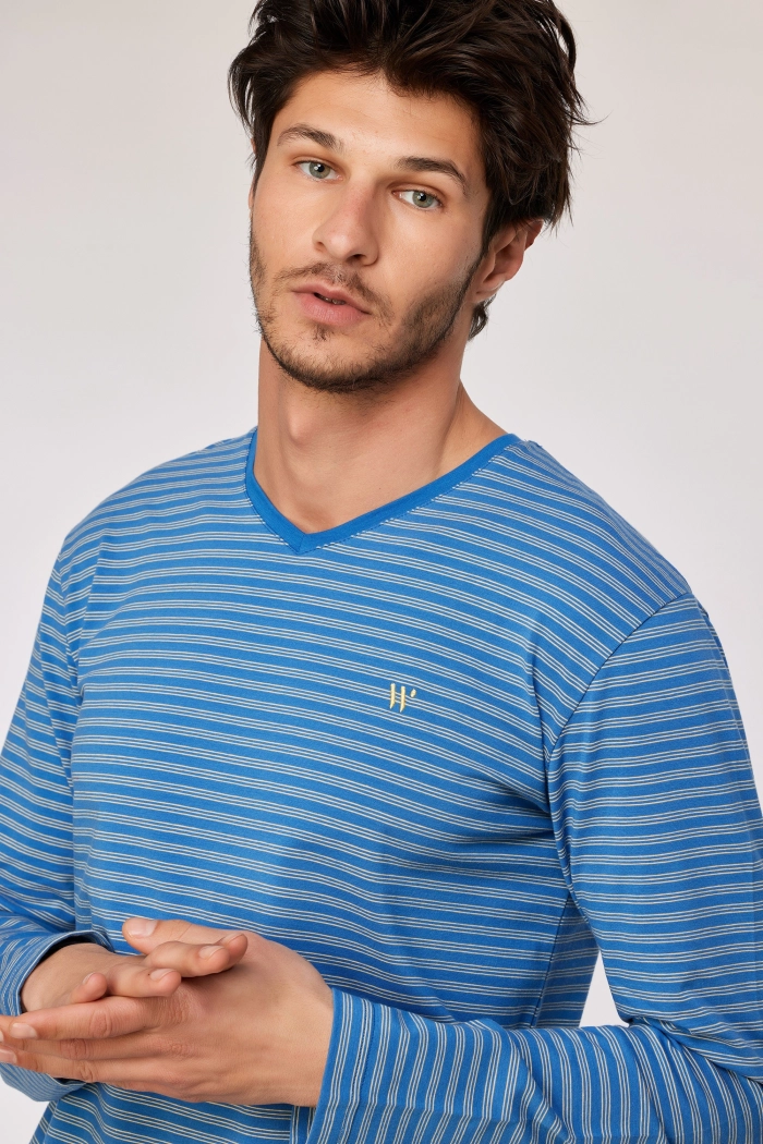 Woody pyjama gestreept blauw/geel 252-10-MVL-Z/924