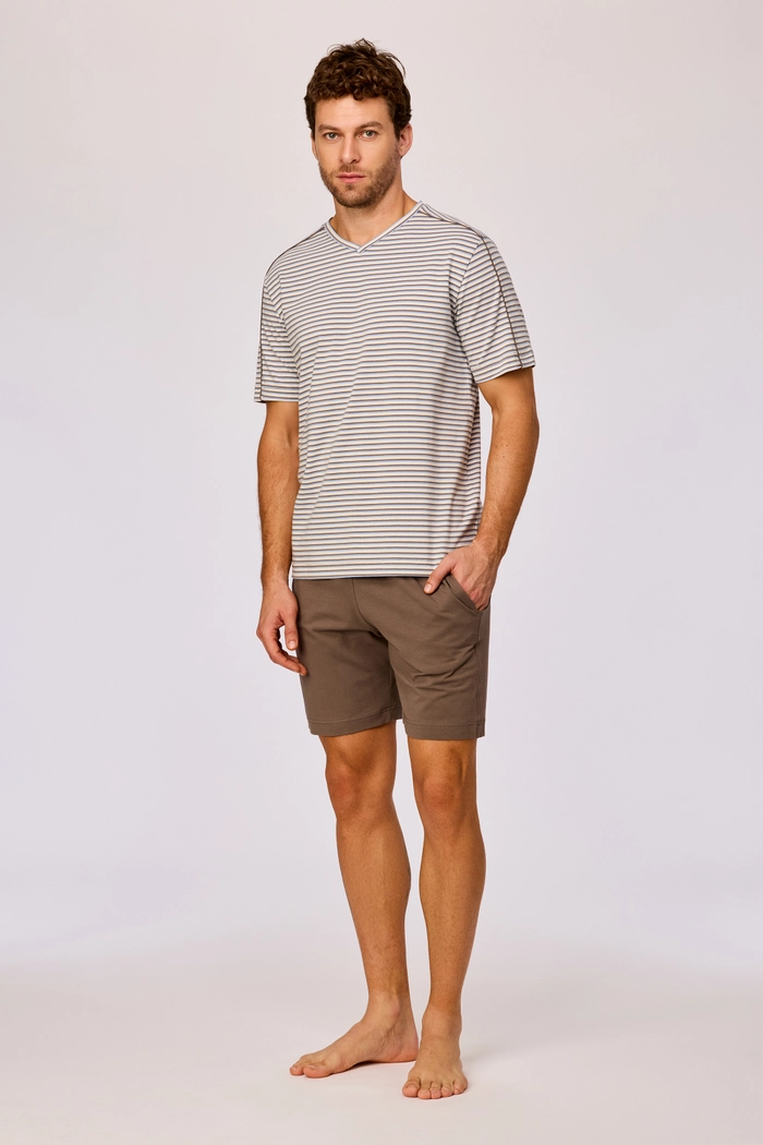Woody shortama gestreept bruin/blauw 261-10-RPV-Z/907