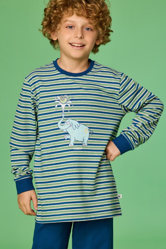 Woody pyjama olifant gestreept blauw/groen 261-10-PLC-Z/908