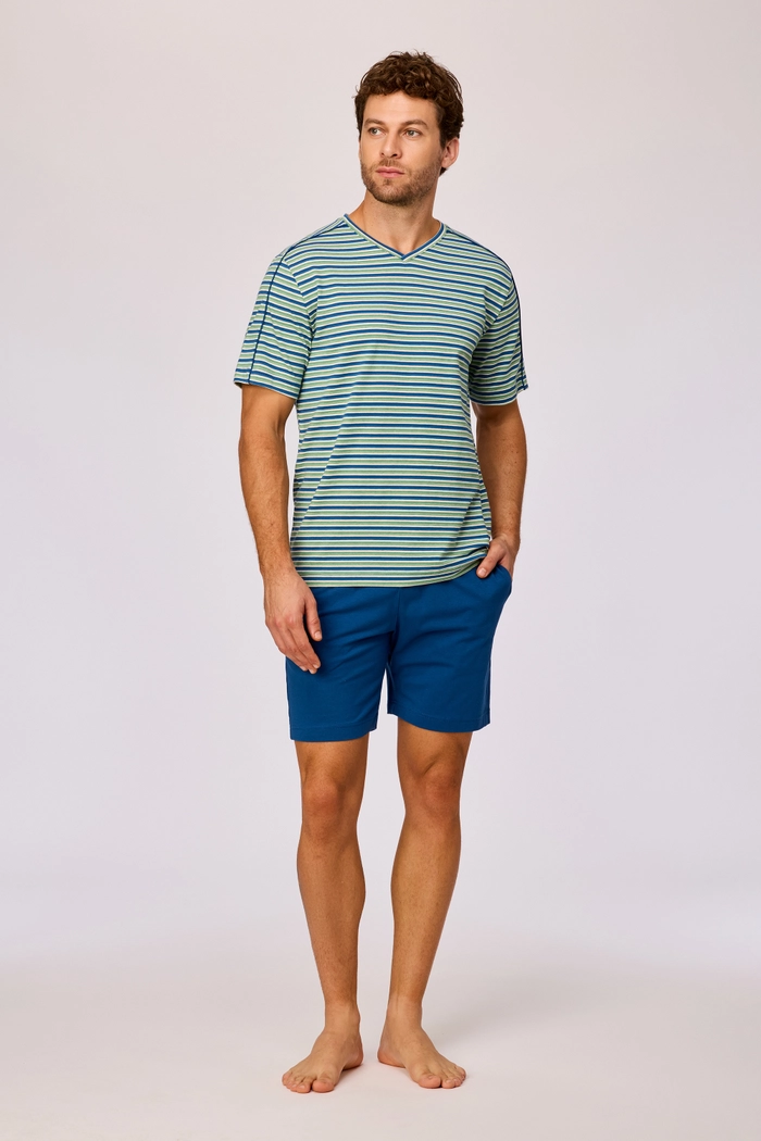 Woody shortama gestreept groen/blauw 261-10-RPV-Z/908