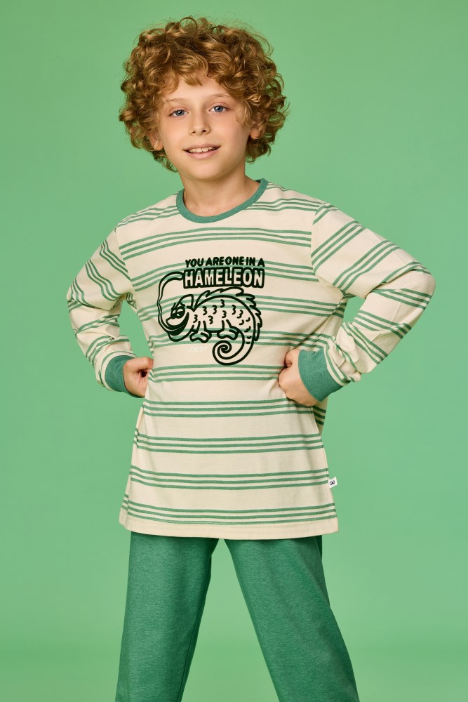 Woody pyjama kameleon gestreept groen 261-10-PLC-S/909