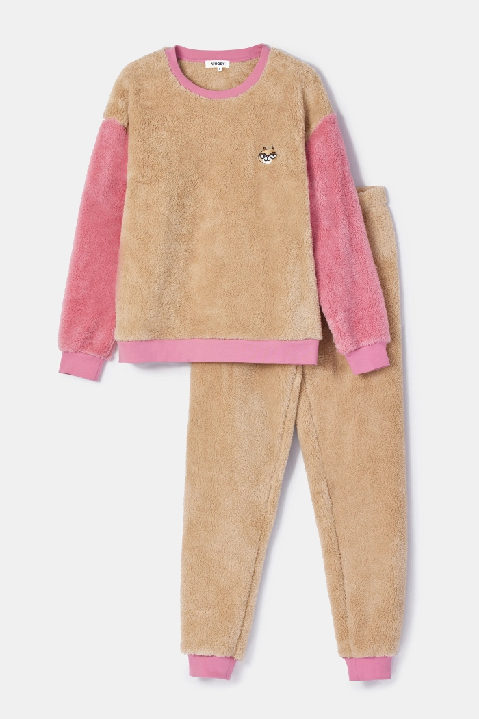 Woody sweater en broek kat beige/roze 252-10-PYM-M/127
