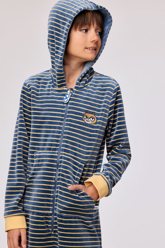 Woody onesie gestreept antraciet/geel 252-10-ONE-V/916