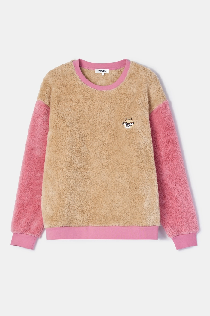Woody sweater en broek kat beige/roze 252-10-PYM-M/127